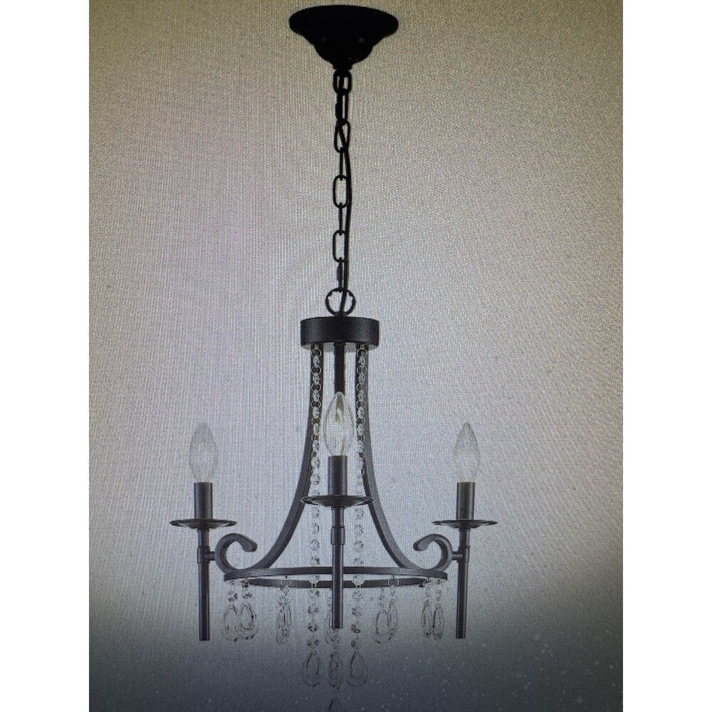Small Crystal Chandelier, 3-Lights Modern Black Chandeliers for Dinning Room,...